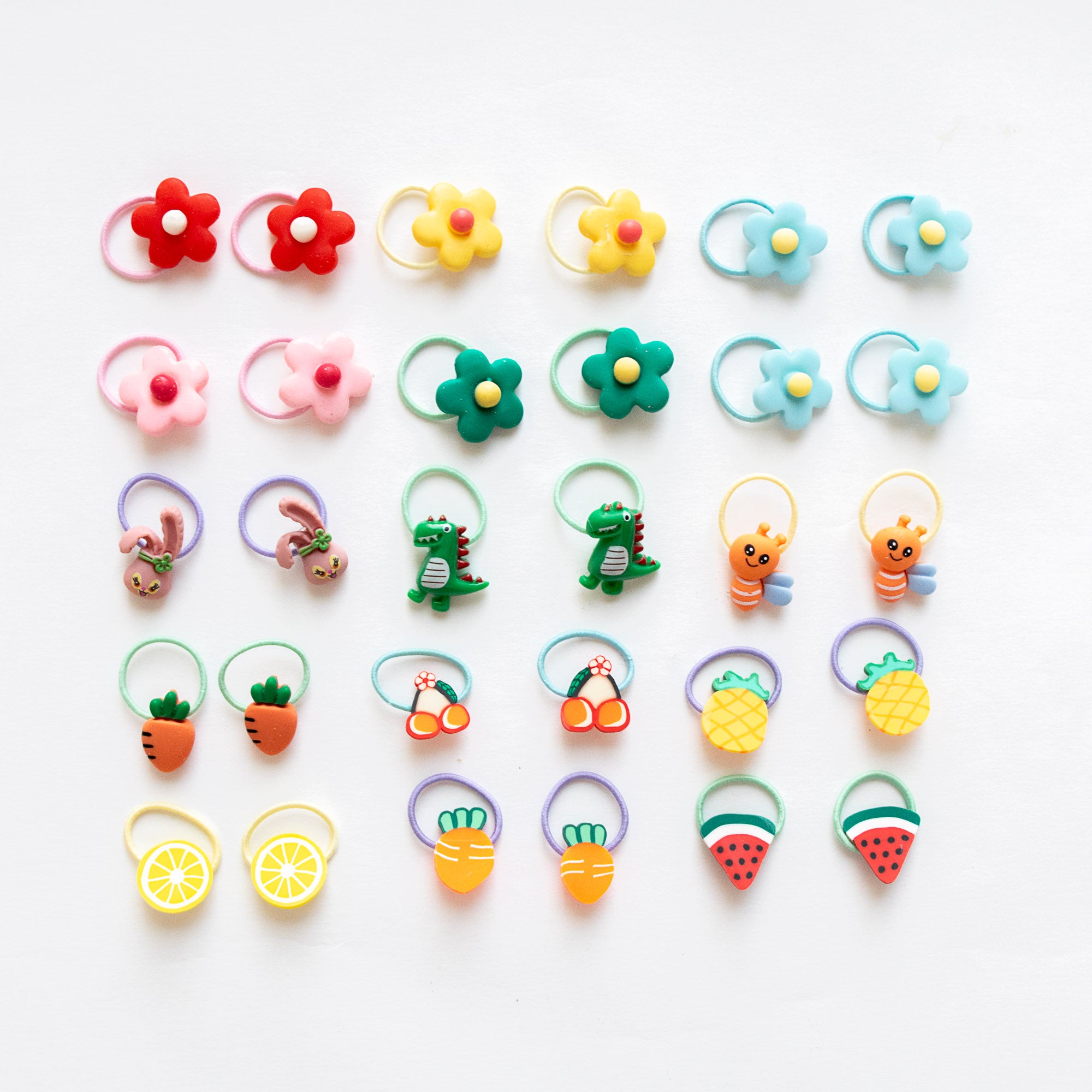 Lot de 30 élastiques Cheveux – Assortiment Fleurs & Animaux