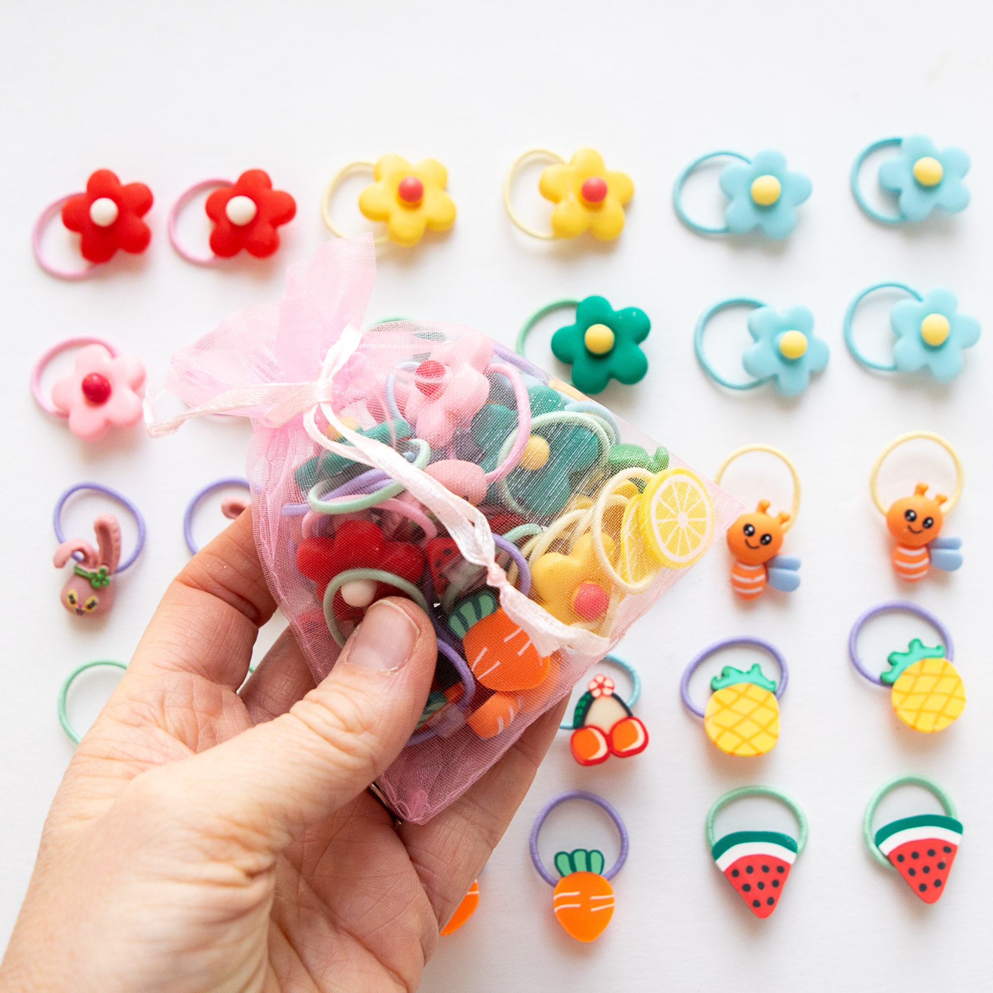 Lot de 30 élastiques Cheveux – Assortiment Fleurs & Animaux