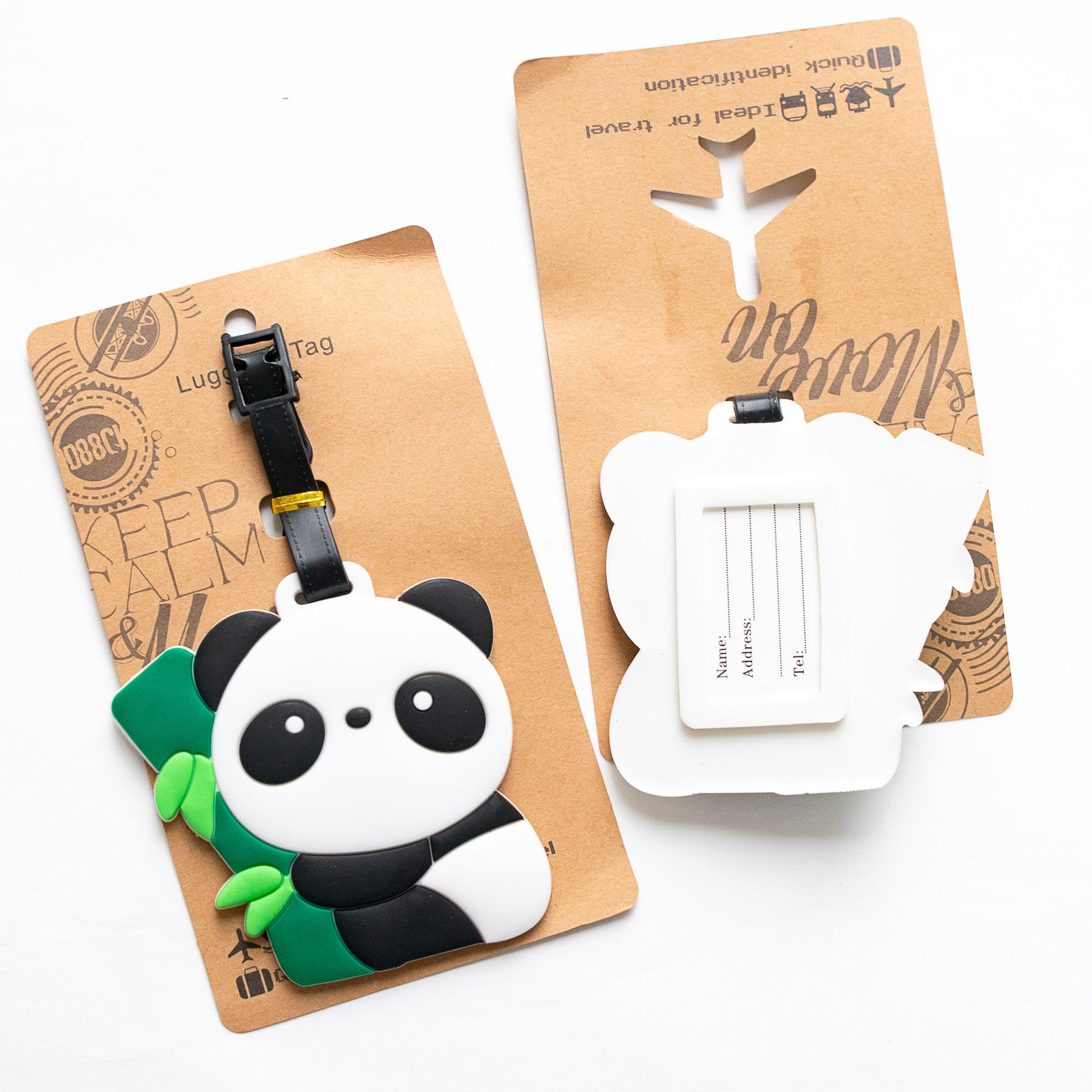 Etiquette à Bagage Panda accroché à sa branche de bambou
