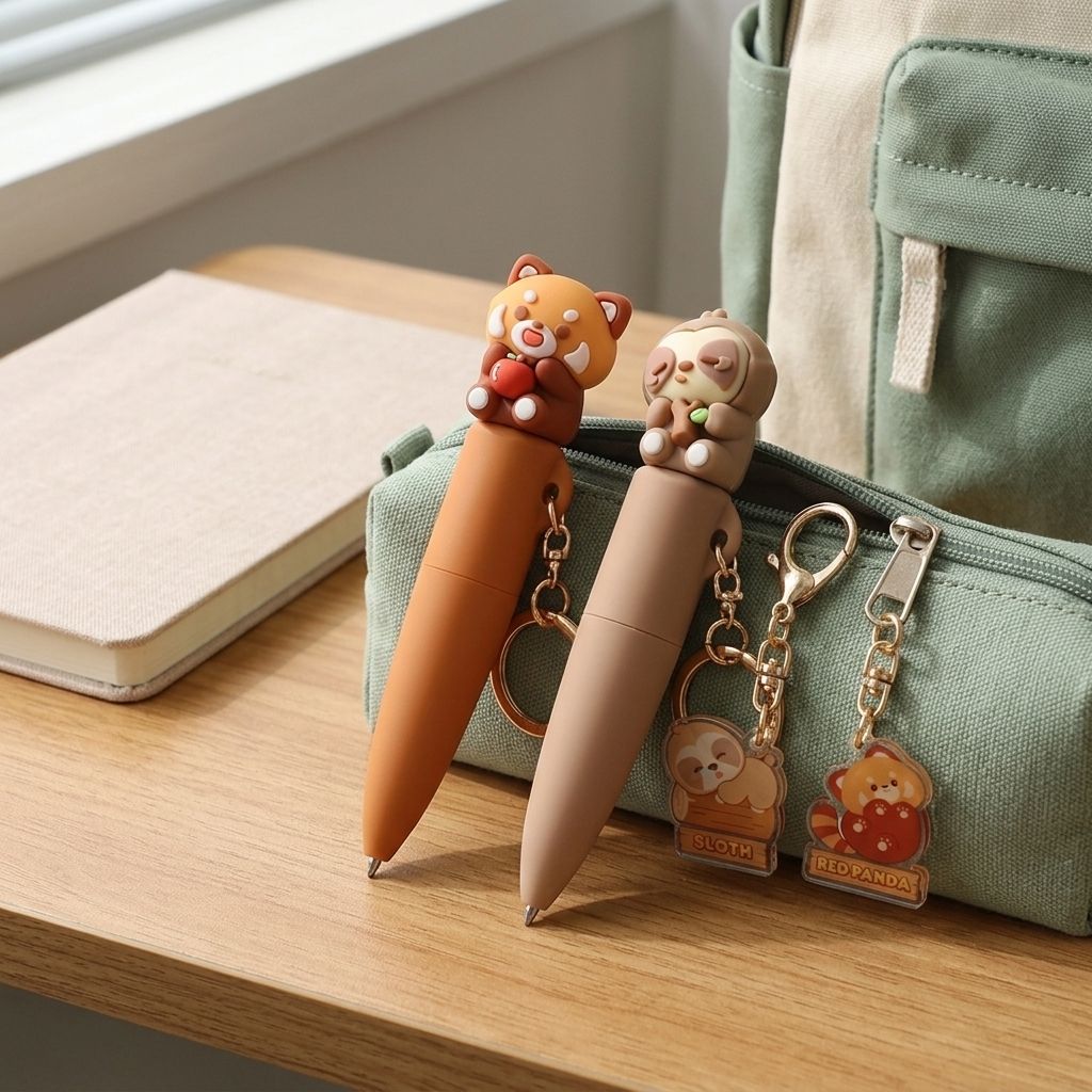 Duo Stylos Porte-clés Kawaii Panda Roux/Paresseux