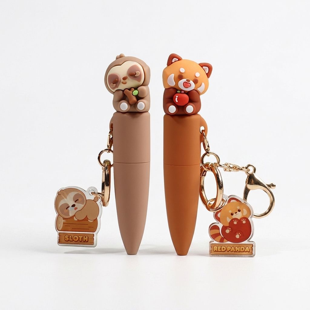 Duo Stylos Porte-clés Kawaii Panda Roux/Paresseux