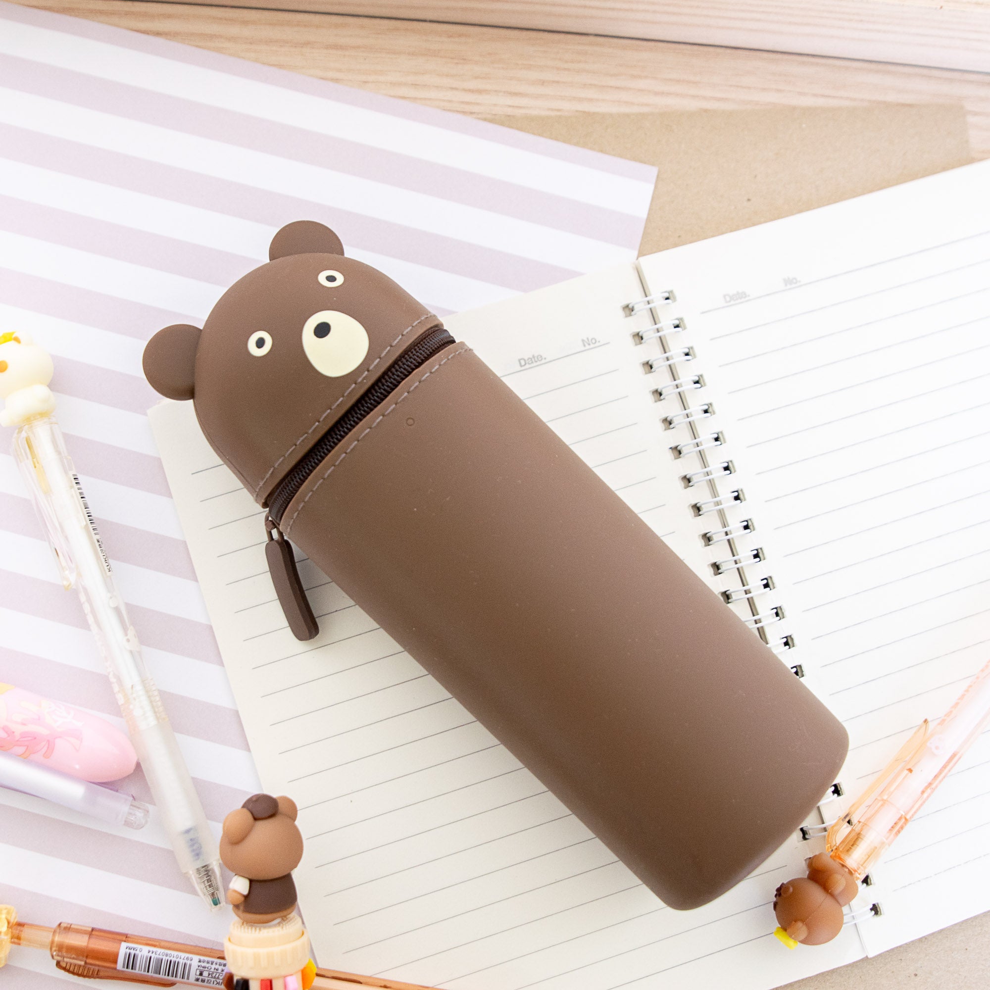 Trousse Verticale en Silicone - Ourson Marron