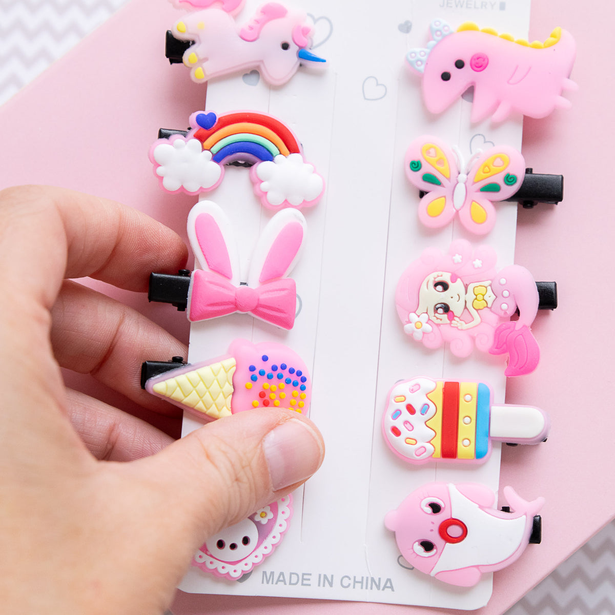 Pinces à cheveux Licornes, Lapins & Arc-en-ciel, 10 pièces