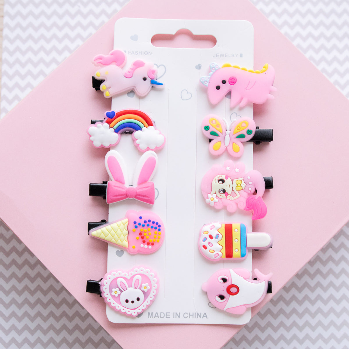 Pinces à cheveux Licornes, Lapins & Arc-en-ciel, 10 pièces