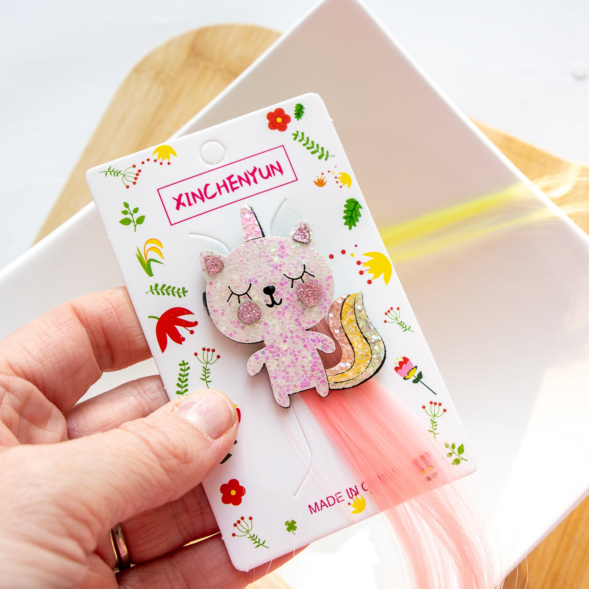 Pince à Cheveux Mèche Colorée Chat Licorne Debout