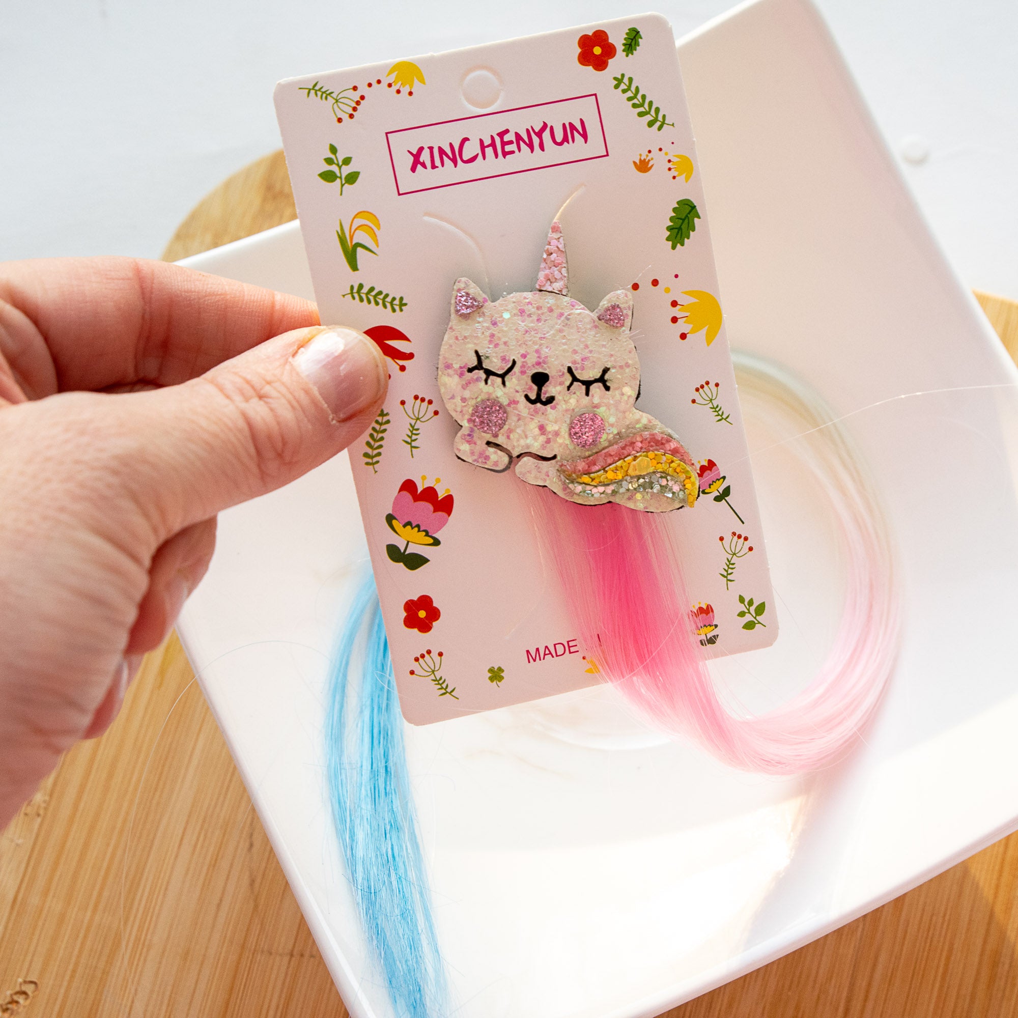 Pince à Cheveux Mèche Colorée Chat Licorne Couché