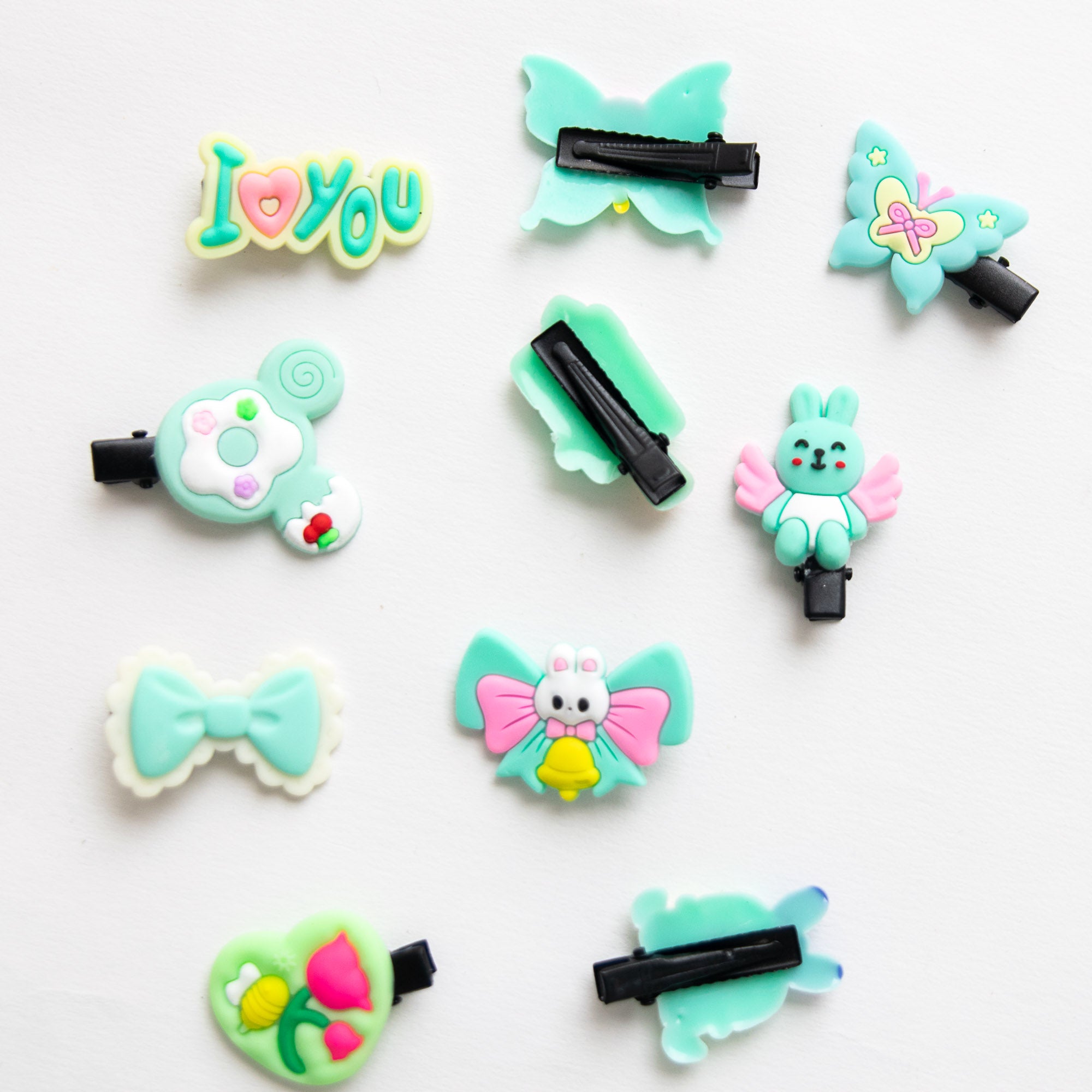 Pinces à cheveux Papillons, Lapins & Bonbons, 10 pièces