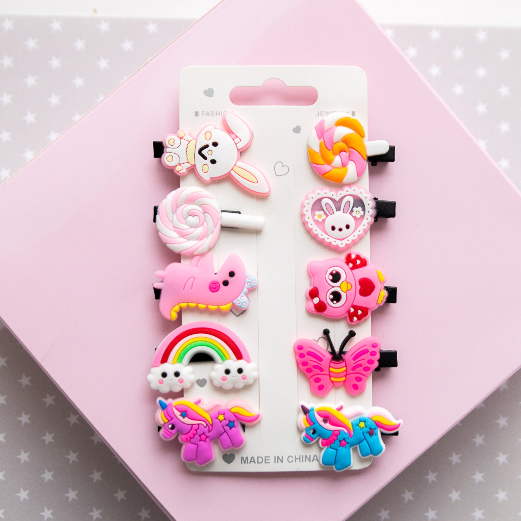 Pinces à cheveux Licornes, Lapins & Arc-en-ciel, 10 pièces