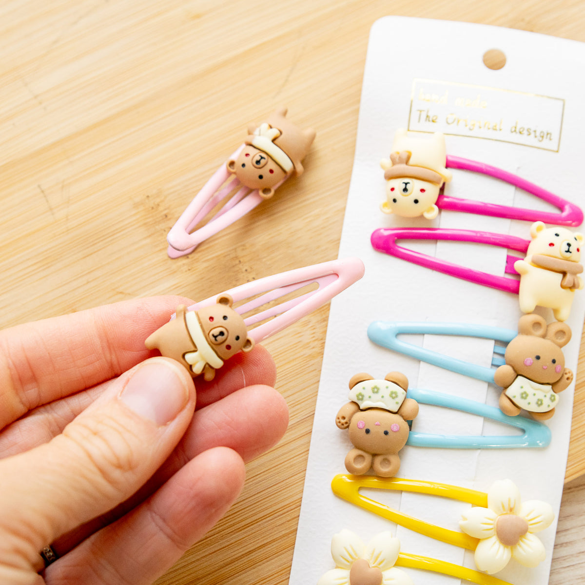 Barrettes à cheveux Ourson, Lapin & Fleurs (x10)