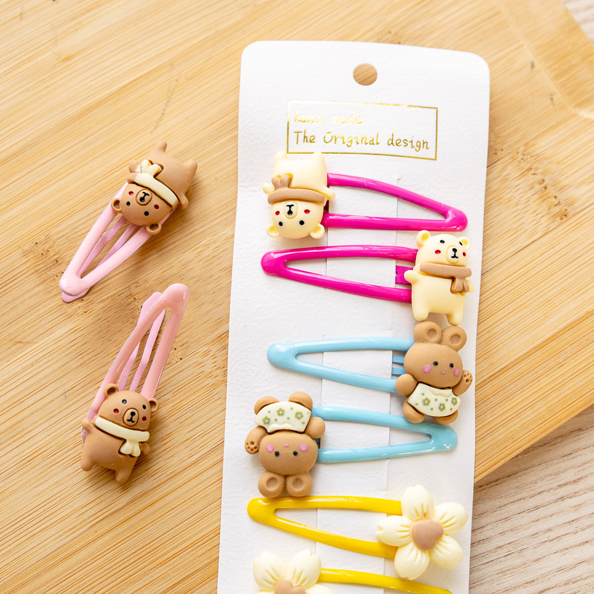 Barrettes à cheveux Ourson, Lapin & Fleurs (x10)