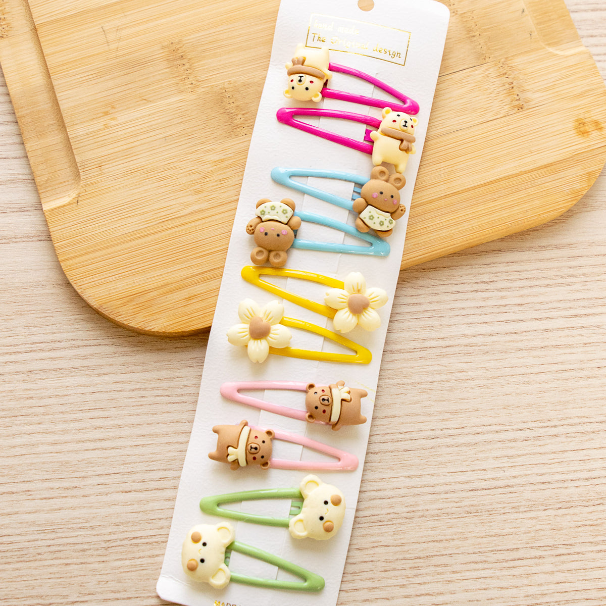 Barrettes à cheveux Ourson, Lapin & Fleurs (x10)