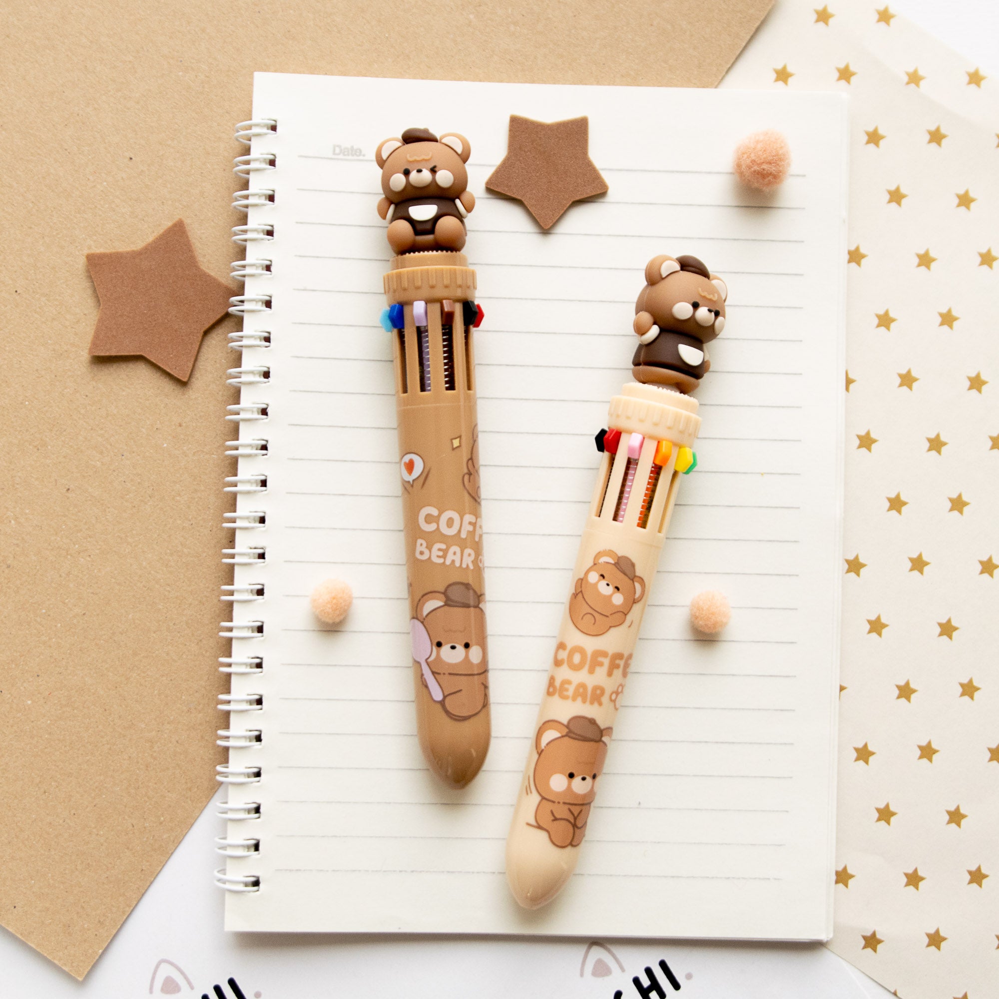 Stylo Kawaii 10 couleurs - Ourson Café