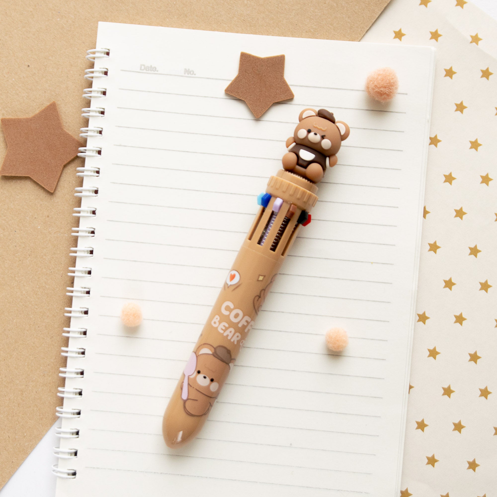 Stylo Kawaii 10 couleurs - Ourson Café