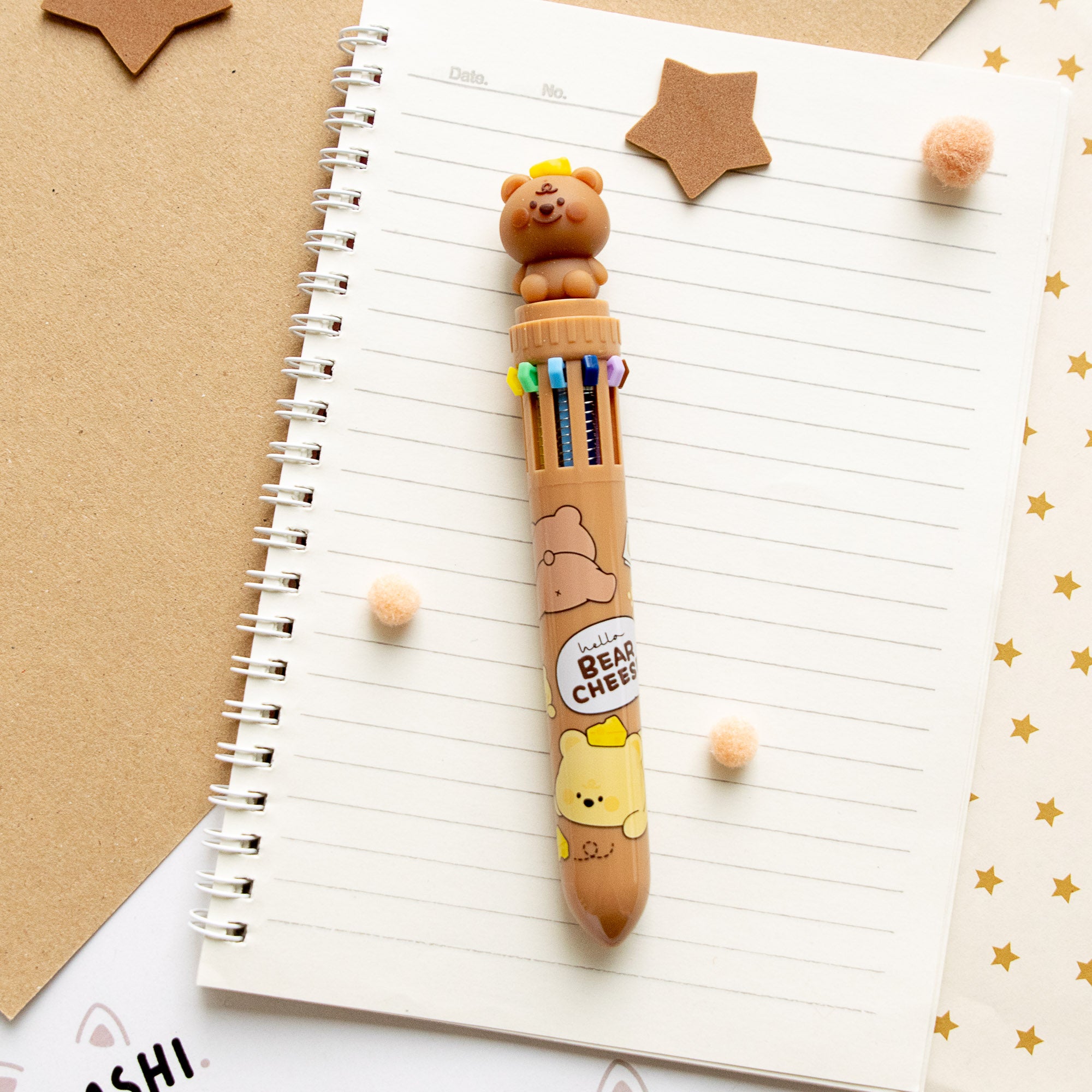 Stylo Kawaii 10 couleurs - Ourson & Fromage