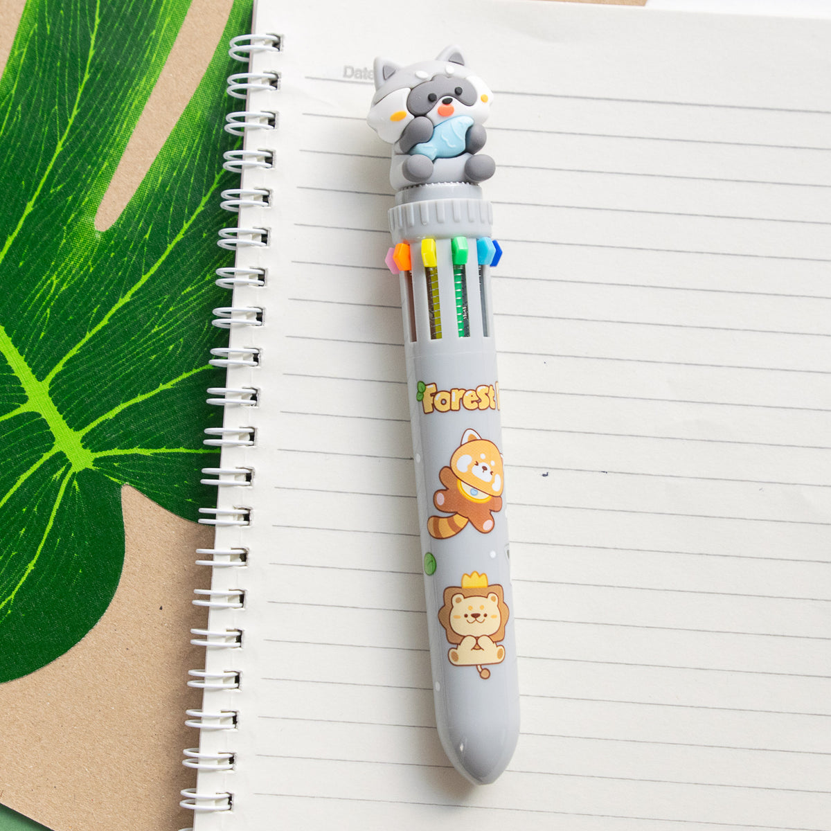 Stylo Kawaii 10 couleurs - Raton Laveur