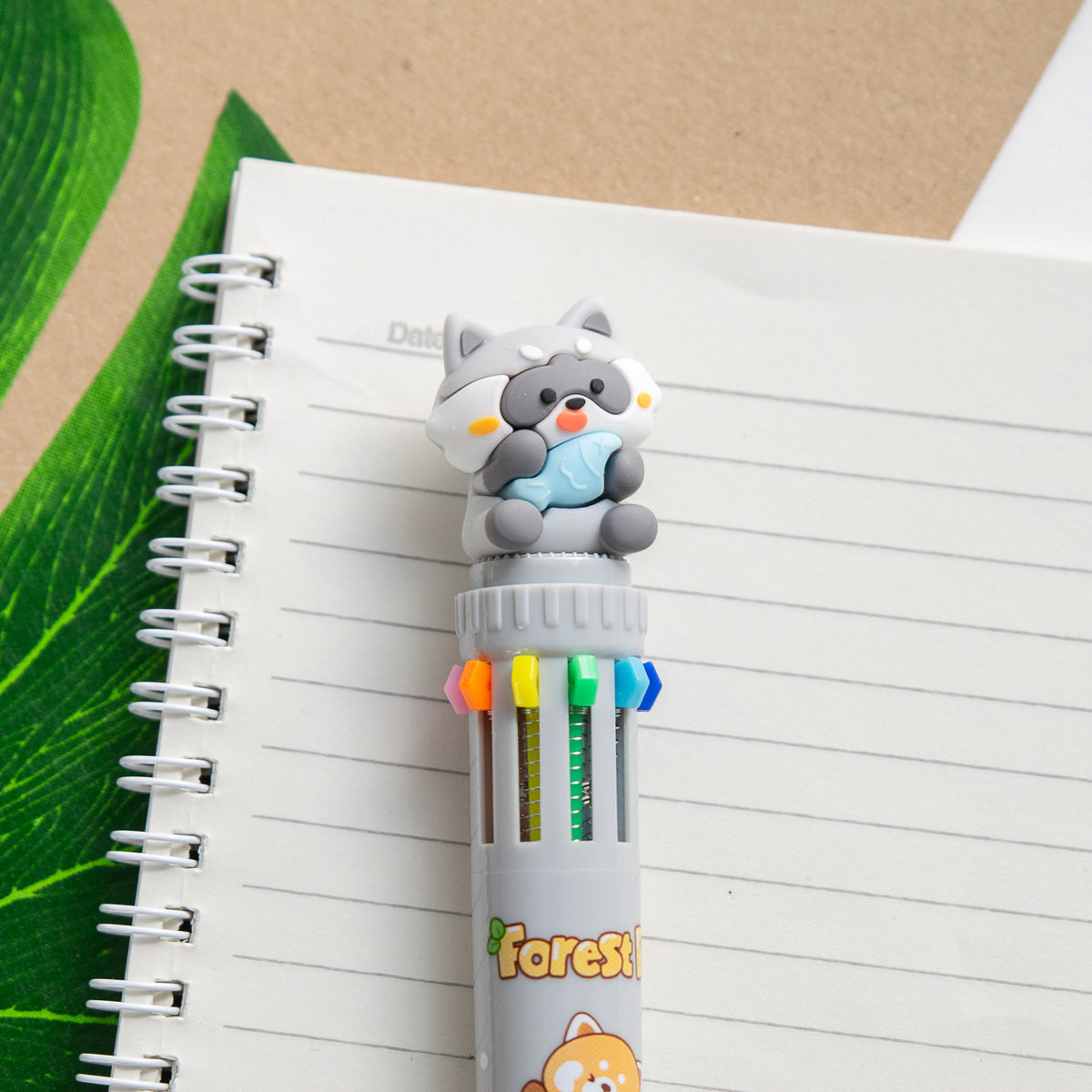Stylo Kawaii 10 couleurs - Raton Laveur