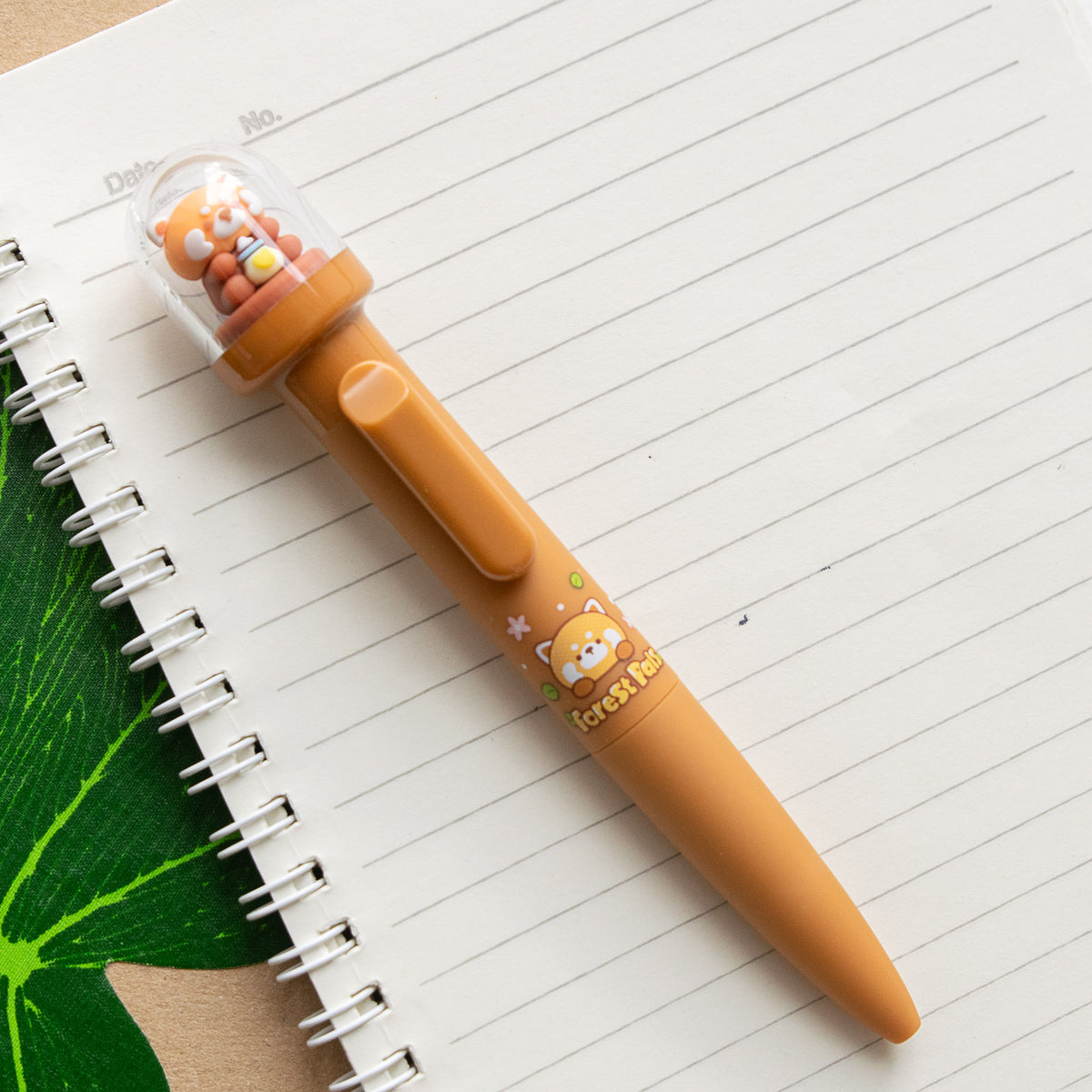 Stylo Kawaii Boule à neige – Panda Roux