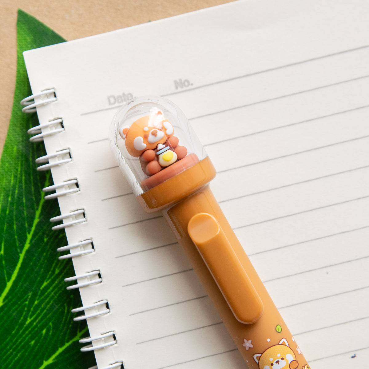 Stylo Kawaii Boule à neige – Panda Roux