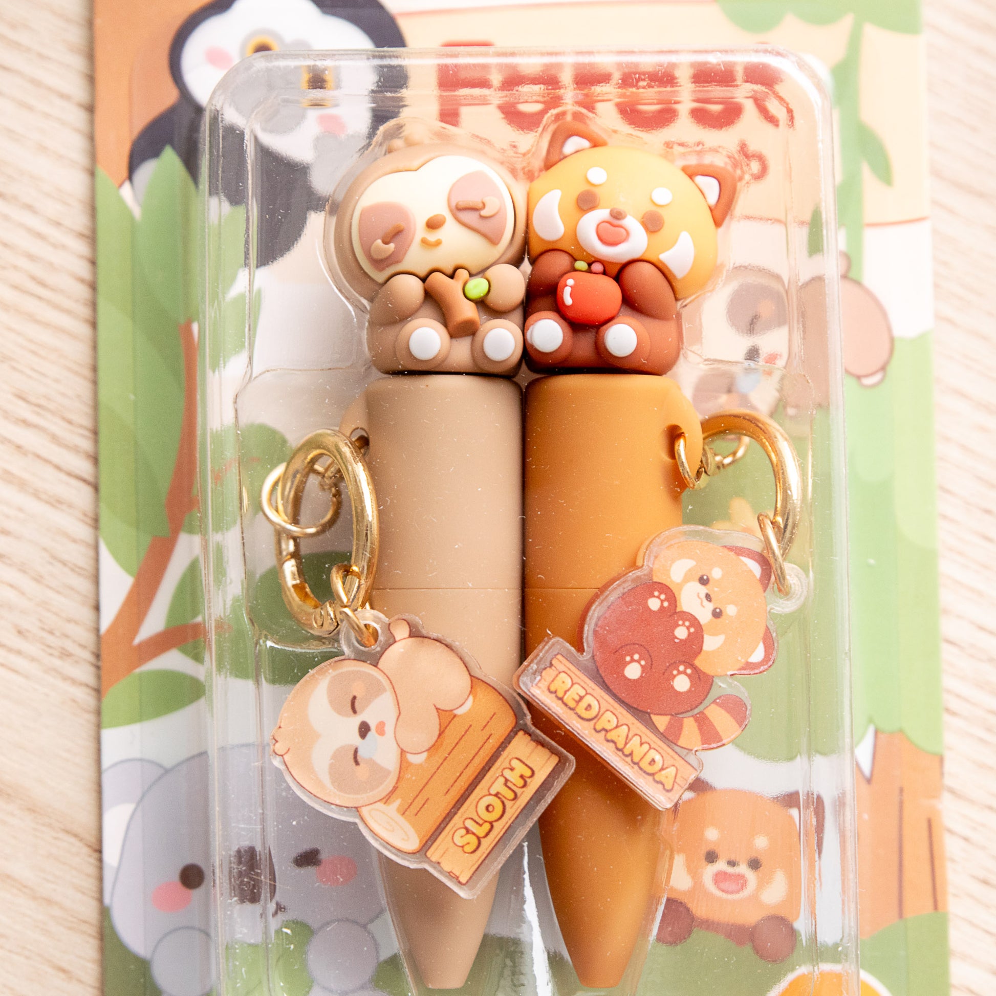 Duo Stylos Porte-clés Kawaii Panda Roux/Paresseux
