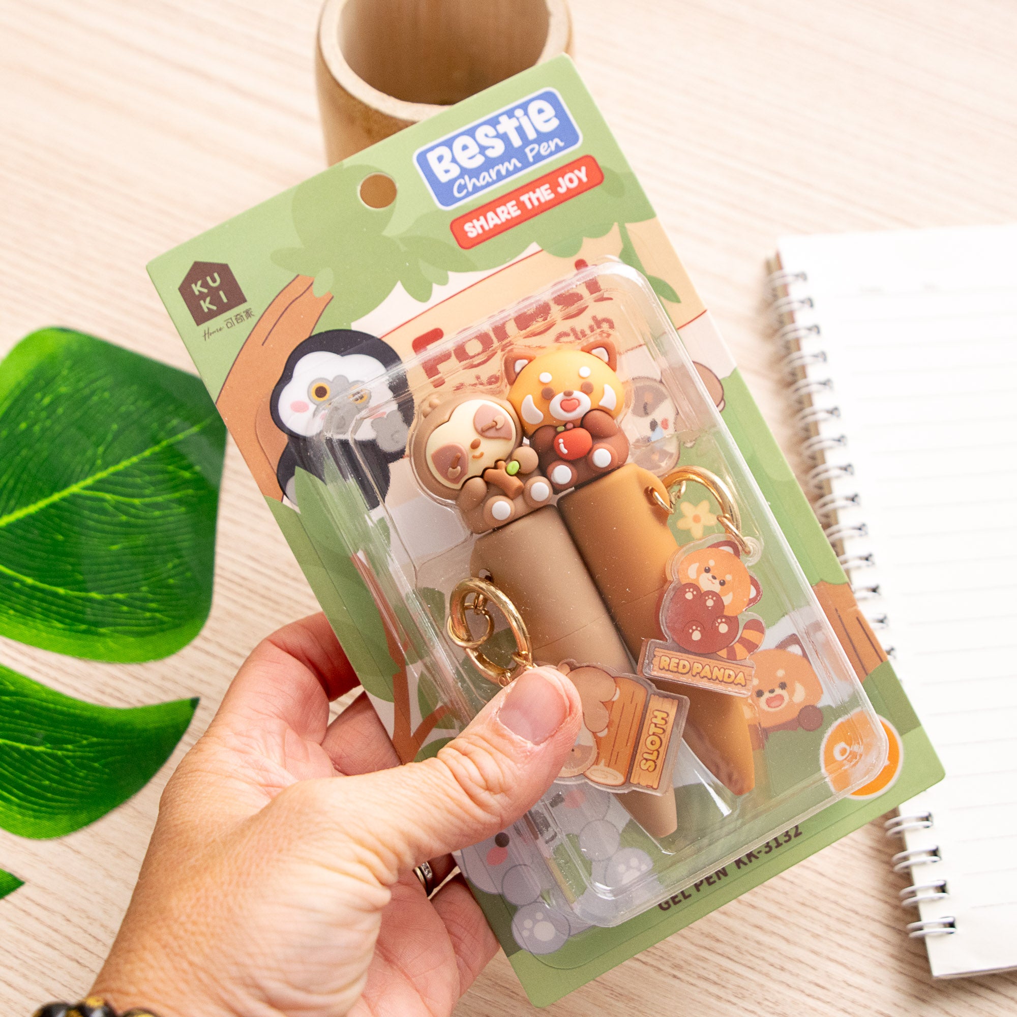 Duo Stylos Porte-clés Kawaii Panda Roux/Paresseux